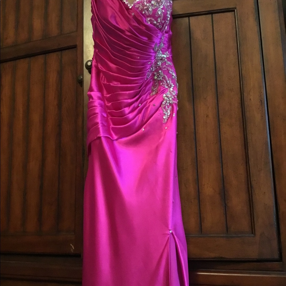 Mori Lee magenta/silver long formal/corset back